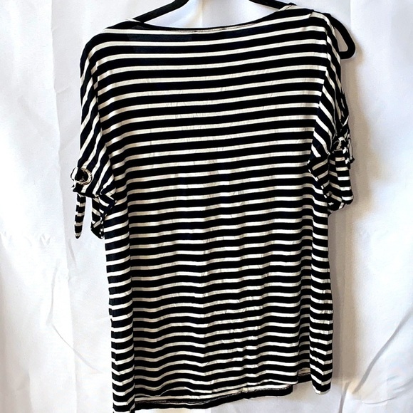Calvin Klein Soft Black & White Striped Tie-sleeve Top - Picture 6 of 9